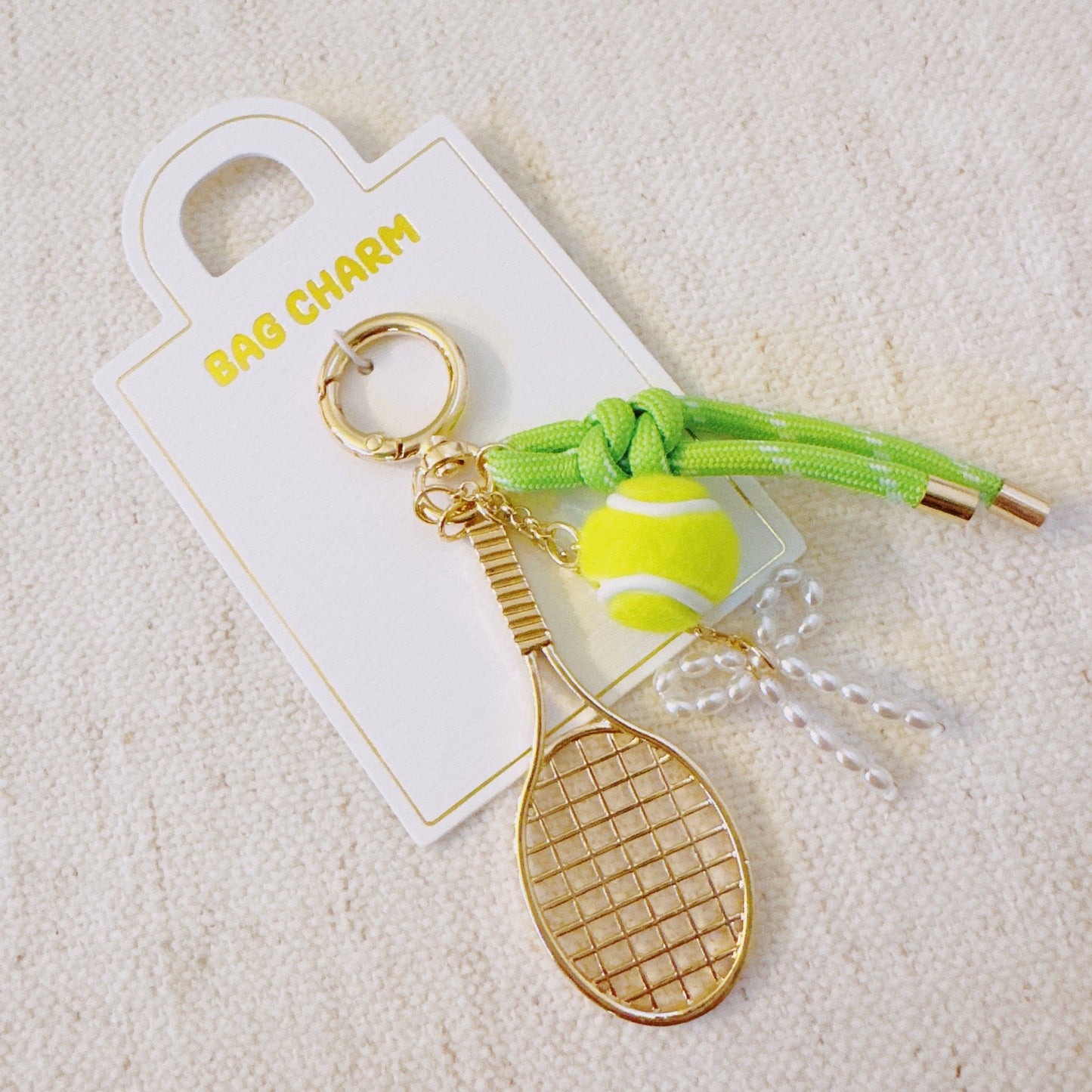 Match Point Tennis Bag Charm – Sporty Gold & Neon Pop with Racket and