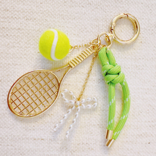 Match Point Tennis Bag Charm – Sporty Gold & Neon Pop with Racket and